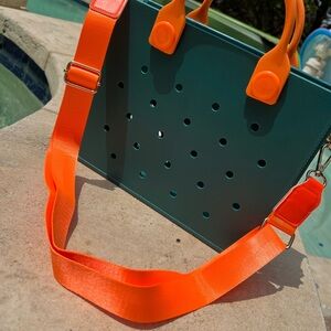 Teal Tote Bag with Orange Strap